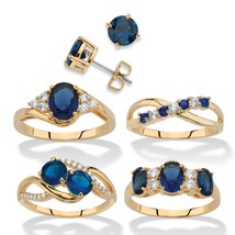PalmBeach Jewelry Gold-Plated Simulated Sapphire and CZ Earrings and Rin... - £55.94 GBP