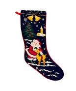 Christmas Stocking Needlepoint Navy Blue Red Santa Rudolph Tree Snow Hol... - £13.36 GBP