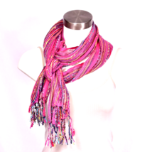 Multi-Color Scarf with Fringe Pink  Spring Summer Fall - $9.20