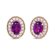 Elegant 14k Rose Gold Oval Cut Garnet and Diamond Halo Stud Earrings - £1,789.45 GBP