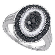 Sterling Silver Womens Round Black Color Enhanced Diamond Oval Cluster Ring - £239.16 GBP