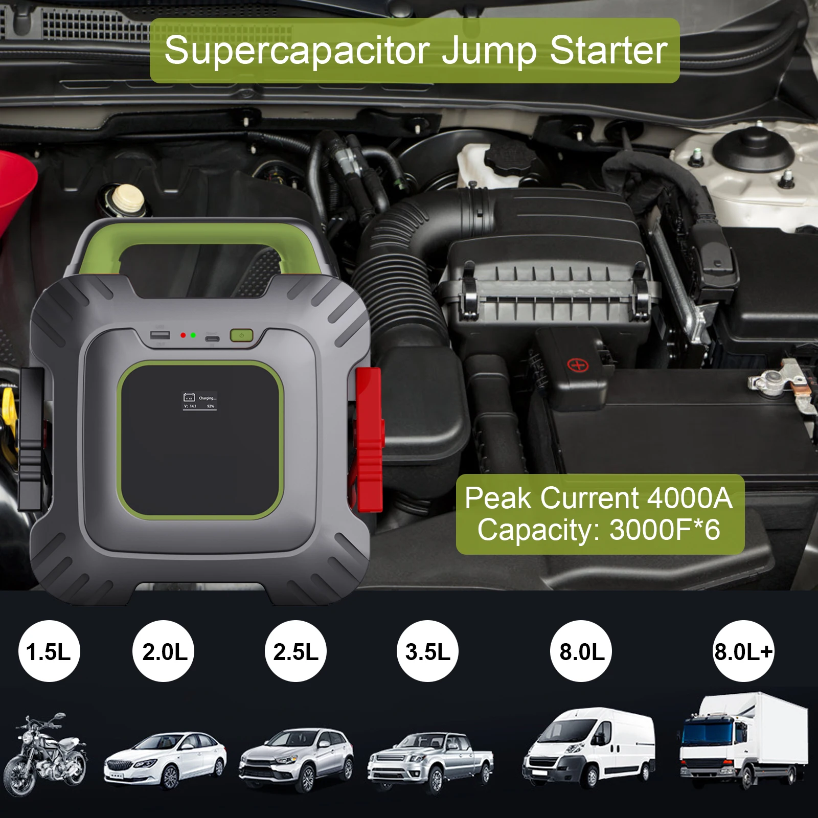 Car Jump Starter 18000F 4000A Super Capacitor Car Emergency Start Power Bank S - £253.96 GBP