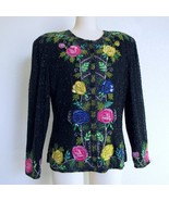 Vintage 80s Night Vogue Flower Beaded Silk Trophy Evening Jacket XL Floral - $93.57 CAD