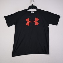 Under Armour Heat Gear Loose T Shirt Youth Large Black Red Workout Runni... - $10.87