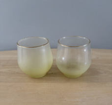 Vintage Blendo Frosted Yellow Gold Rim Roly Poly Glasses Set Of 2 MCM WV - $16.71