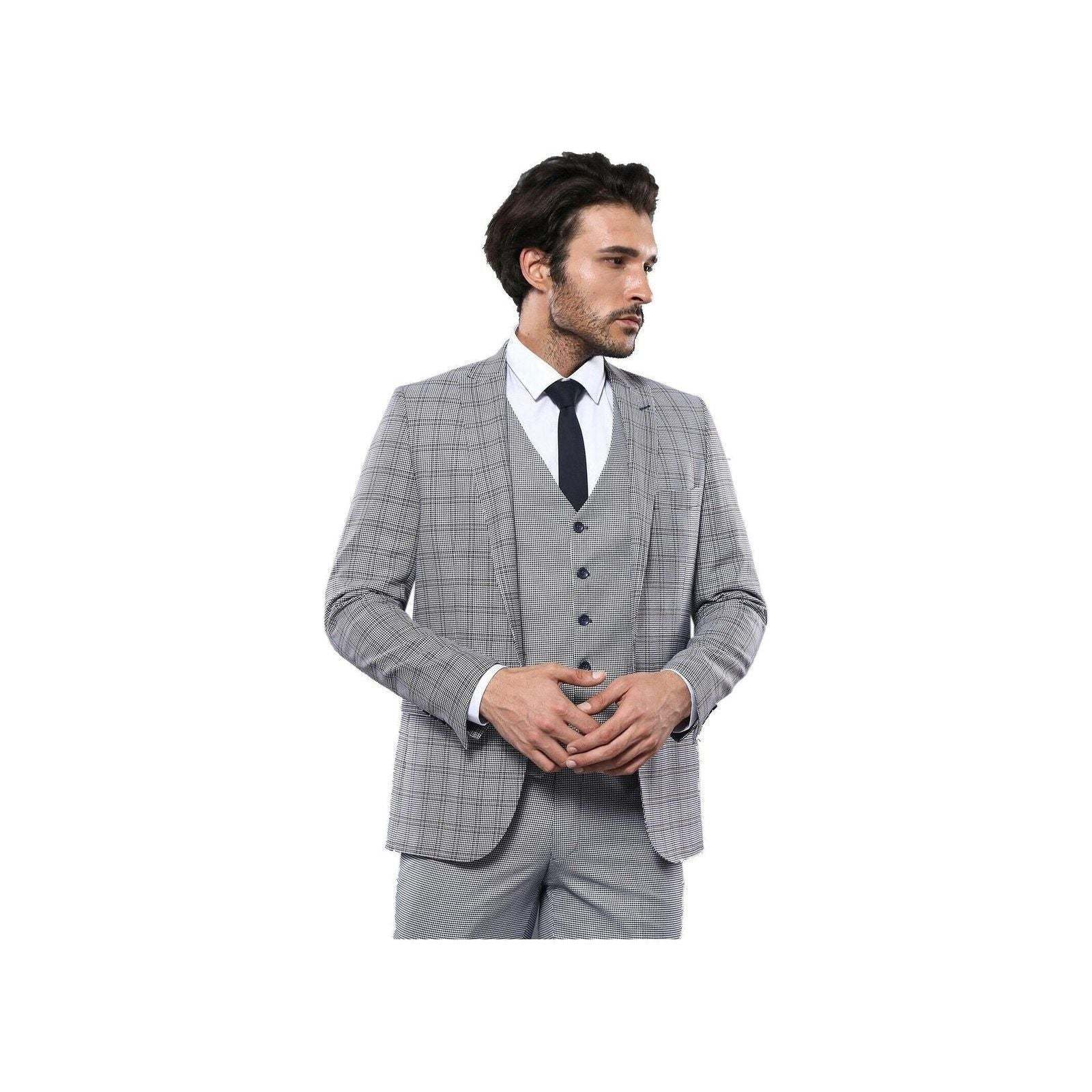 Men 3pc European Vested Suit WESSI by J.VALINTIN Slim Fit JV40 Gray Blue... - $149.99