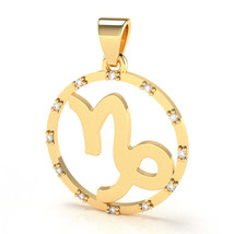 Capricorn Zodiac Sign Diamond Bezel Pendant In Solid 14K Yellow Gold - £240.47 GBP