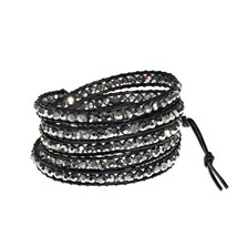 Mystique Silver Crystal 5-Wrap Brown Leather Bracelet - £19.07 GBP