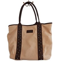 Beryll Tote Khaki Canvas and Leather Studded Tote Bag. - £102.20 GBP