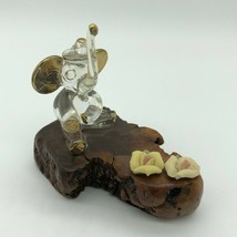 22KT Gold Trimmed Glass Elephant Wood Miniature Figurine Porcelain Flowers  - $24.00