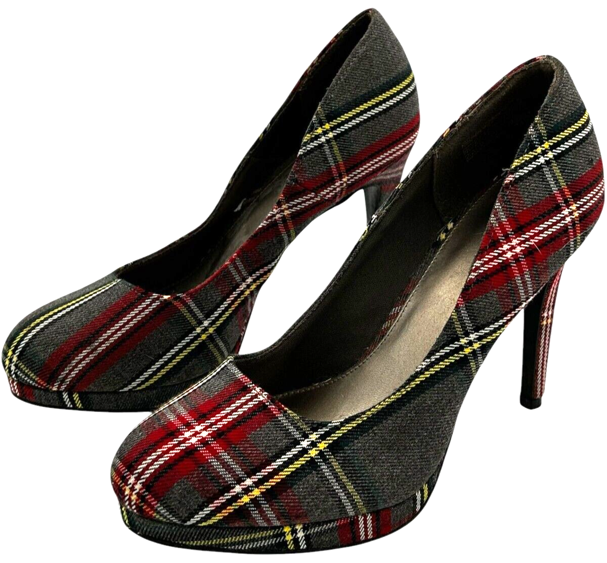 Fioni women's Grey/Yellow/Red/Black Plaid Platform Pumps 4 in. Stilettos size 8 Item image 4