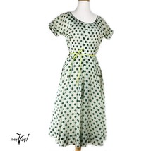 Vintage Green Polk Dot Fit &amp; Flare 50s Dress -  Metal Zip - Sz S W 25 - ... - £51.95 GBP