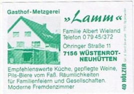 Matchbox Label Germany Gasthof Metzgerei Lamm Neuhutten - £0.78 GBP