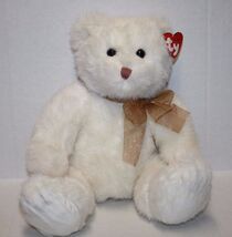 Ty Classic Lacey Teddy Bear 12" White Plush Stuffed Soft Toy Sits Gold B... - $10.40