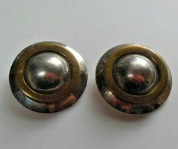 Vintage Stamped 925 Mexico Two-tone Round Dome Clip-on Earrings - £50.89 GBP