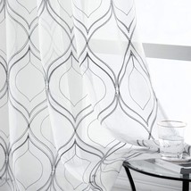 Visiontex Moroccan Embroidered Trellis White Sheer Curtains Panels, Damask, Grey - $41.92