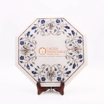 12&quot; Marble White Handmade Antique Top Table Lapis Fine Floral Art Home Depot Top - £293.60 GBP