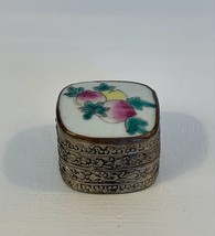 Vintage Small Lidded Chinese Shard Porcelain  Silver Plated Trinket Box Ching - £19.46 GBP