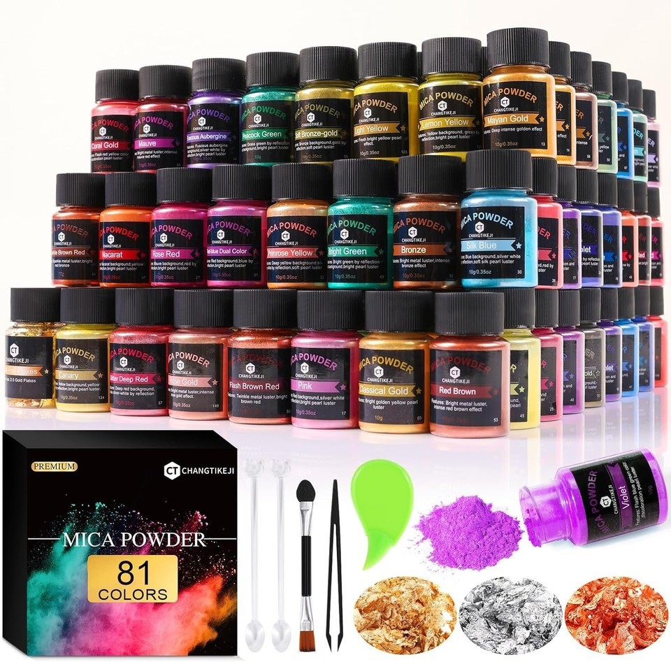 Natural Non-Toxic Mica Powder - 10g Bottles with 81 Color Variety for Crafts Item image 3
