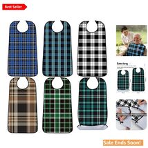 6 Pack Waterproof Adult Bibs for Men Elderly with Crumb Catcher in Plaid... - $49.45