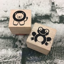 Cute Cartoon Animals Rubber Stamp Lot Of 2 Lion Frog 1” Wood Mounted - £4.72 GBP