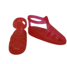 MATTEL BARBIE / SKIPPER RED FLAT STRAP SANDALS BEACH SHOES PLASTIC JELLY - $4.75