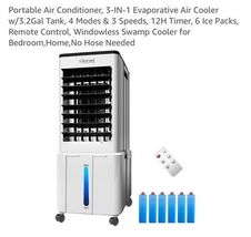 LIFECREEK 3-IN-1 Portable Evaporative Air Cooler w/Remote, 3.2Gal Tank-O... - $69.18