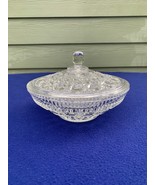 Federal Glass Button &amp; Cane Windsor clear candy dish, covered bowl vinta... - $14.84
