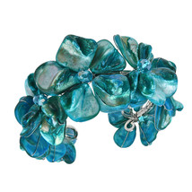 Handmade Teal Blue Mother of Pearl and Crystal Cuff - $22.17