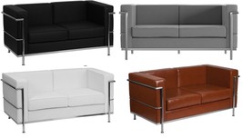 Stainless Exo-Frame Leather-Soft* French-Swiss Loveseat Black Brown Whit... - £977.25 GBP+