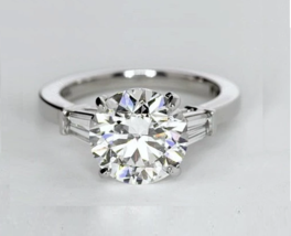 10K Solid White Gold 3CT Round white Moissanite Engagement Ring - £264.77 GBP