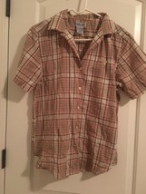 Cabin Creek Men&#39;s Brown Plaid Short Sleeve Button-Up Shirt Top Size Medium - $36.53