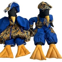 black Crow Fabric Plush couple Male Female handmade vintage Shelf Sitters - $44.54