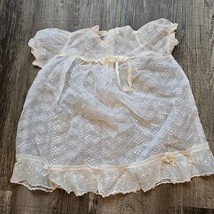 Vintage Baby Dress Girls Sheer Floral Nanette Beige Delicate Nylon Butto... - $24.94