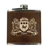 Flynn Irish Coat of Arms Leather Flask - Rustic Brown - £19.71 GBP