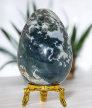 Green MOSS AGATE Crystal Stone Healing Reiki Aura Gemstone Decor EGG Gif... - $48.49