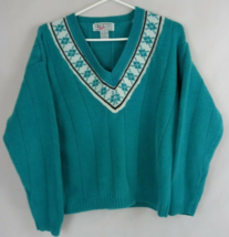 Vtg Gina Peters Sport Green V-neck Sweater W/ Beautiful Neckline Design ... - £15.21 GBP