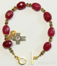 Faceted Genuine Ruby Smoky Quartz Micromosaic &amp; Vermeil Anglican Rosary Bracelet - £217.38 GBP