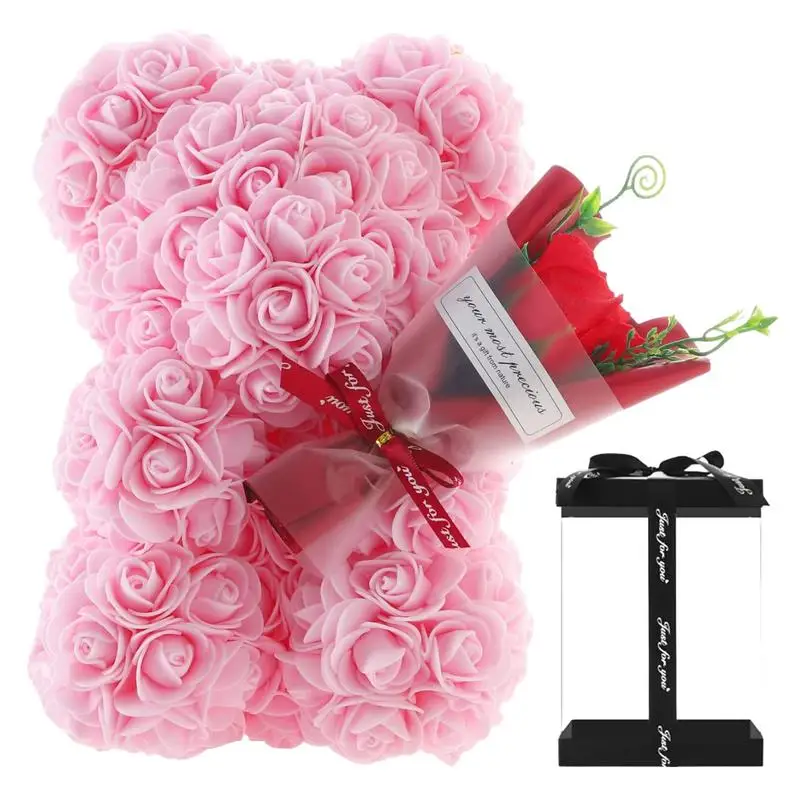 Artificial Foam Flowers Bear Rose Bear Cute Flower Bear Cub with Clear B... - $39.25 CAD+