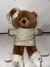 Teddy Bear Bunny Slippers PJs Summit Collection 14&quot; Plush vintage 1986 - $21.97