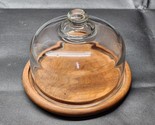 Vintage Goodwood GENUINE TEAK Wood 7½” Cheese Plate &amp; Glass Dome - EXCEL... - $21.76