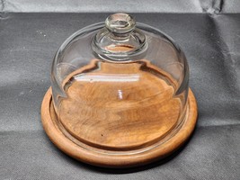 Vintage Goodwood Genuine Teak Wood 7½” Cheese Plate &amp; Glass Dome - Excellent - £17.11 GBP
