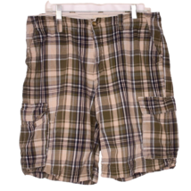 ST. JOHN&#39;S BAY Shorts Men&#39;s Cargo Button Classic Fit Pkts Plaid Brown 36 - £10.73 GBP