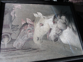 Vintage Woven Silk Painting Art Three Horses 16 1/2 12 1/2&quot; - £704.73 GBP
