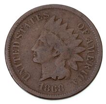 1868 1C Indian Cent in Good Condition, All Brown Color, Full Strong Rims - $69.25