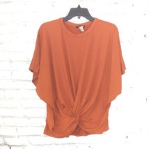 Fashion Nova Shirt Womens Medium Orange Twisted Faux Knot Front Short Sl... - $17.98