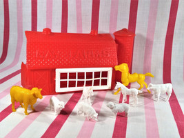 Darling 1960&#39;s Gay Toys, Inc. •  Gay Farms Red Plastic Barn &amp; 8pc Animal Playset - £14.38 GBP