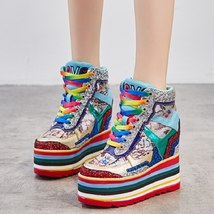 Spring Autumn Height Increasing Platform Crystal Bling Sequin Rainbow Colorful G - £116.49 GBP