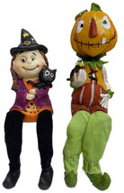 Halloween Shelf Sitters Witch w/ Black Cat &amp; Jack-O-Lantern Decor Resin ... - £22.41 GBP