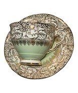 Footed Teacup &amp; Saucer Set Royal Stafford 8251 Green Gold Scroll Bone China - $34.65